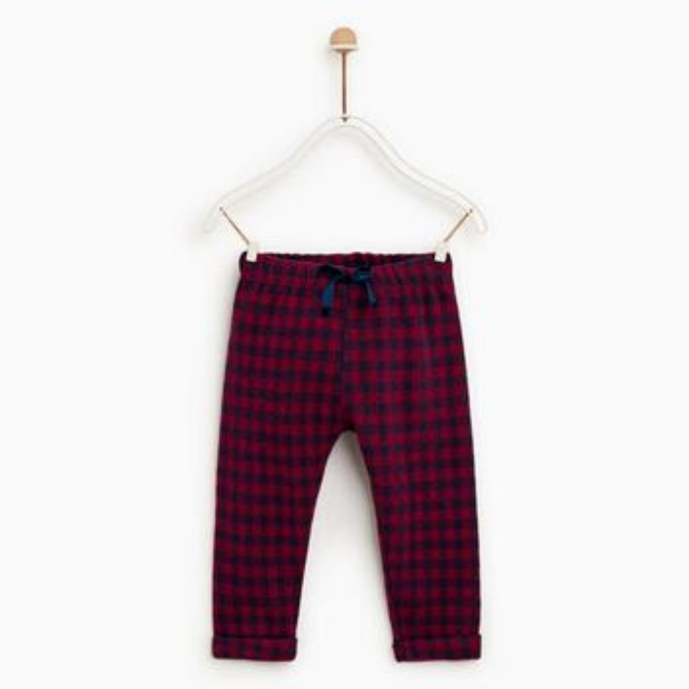 NWOT Zara Red Plaid Jacquard Pants 9/12 Months